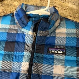 Patagonia Kids Vibrant Blue Checkered Puffer Jacket
